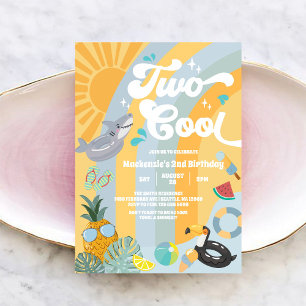 Convites Dois Verões Legais Arco-íris Sol Aniversário de 2 
