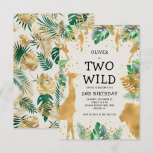 Convites Dois Wild Safari Green Dourado segundo aniversário
