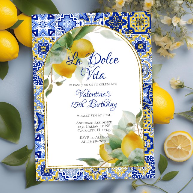 Convites Dolce Vita Italiana Blue Dourado Azulejos Lemons A (Criador carregado)