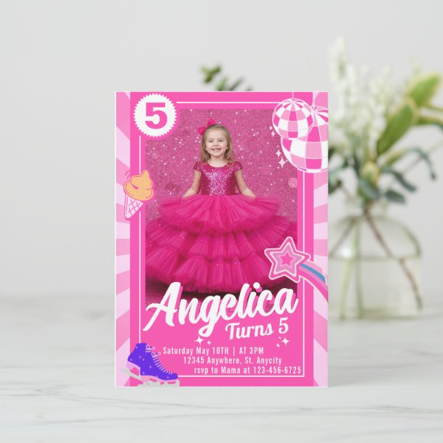 Convites Doll Pink Birthday Invitation (Em pé/Frente)