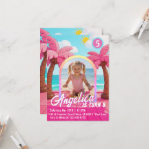 Doll Pink Fashion Beach Birthday Invitation