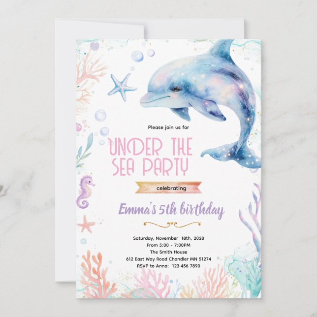 Convites Dolphin birthday theme party invitation (Frente)