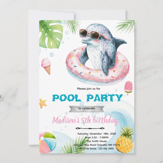 Convites Dolphin Pool Party invite (Frente)
