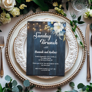 Convites Domingo Brunch Blue Wood String Luzes Casamento