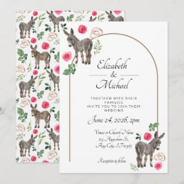 Convites Donkey Pink Floral Rustic Wedding