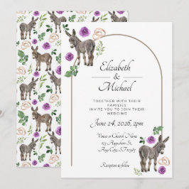 Convites Donkey Purple Floral Rustic Wedding