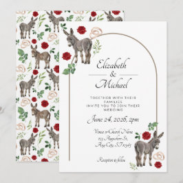 Convites Donkey Red Floral Wedding Invitation 