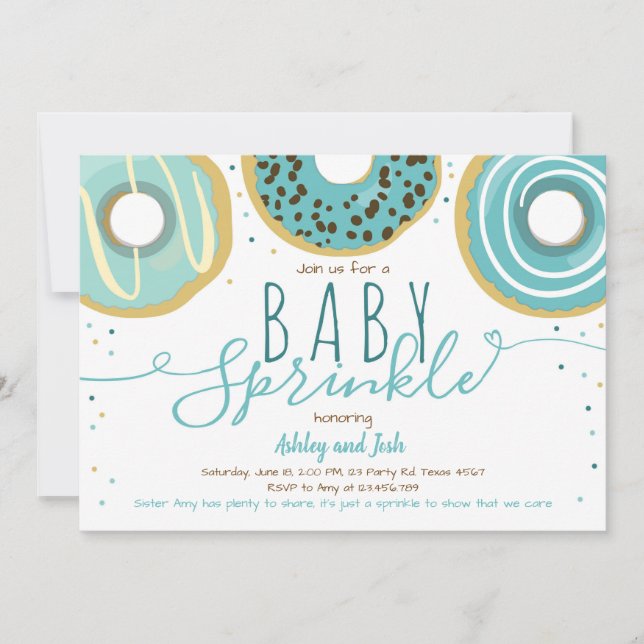 Convites Donut Baby Sprinkle Azul Menino Doughnut Sprinkle (Frente)