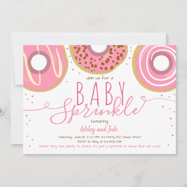 Convites Donut Baby Sprinkle Rosa Donzela Massa Doce (Frente)