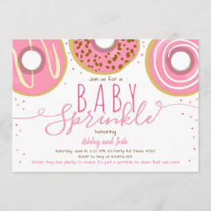 Convites Donut Baby Sprinkle Rosa Menina Doughnut Sprinkle