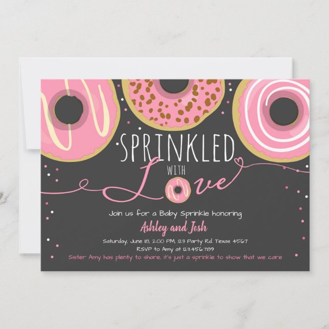 Convites Donut Baby Sprinkle Rosa Menina Doughnut Sprinkle (Frente)