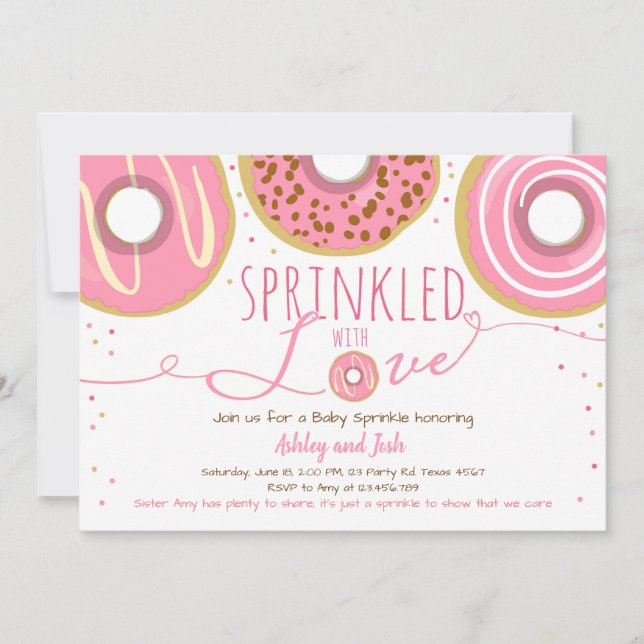 Convites Donut Baby Sprinkle Rosa Menina Doughnut Sprinkle (Frente)