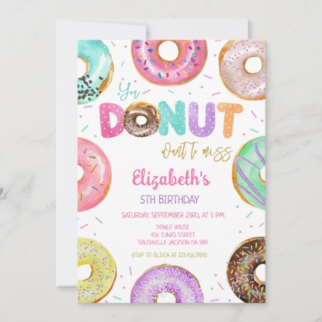 Convites Donut Birthday Party Invitation (Frente)
