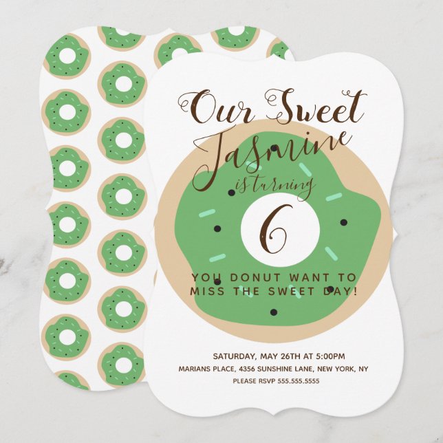 Convites Donut de Aniversário com Glitter Abóbora Verde de  (Frente/Verso)