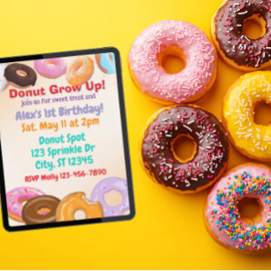 Convites Donut Grow Up 1º Aniversário