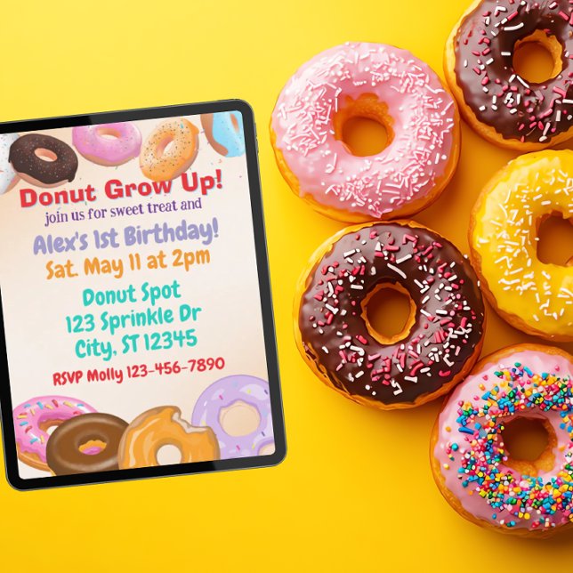 Convites Donut Grow Up 1º Aniversário (Criador carregado)