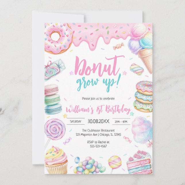 Convites Donut Grow Up Donut Birthday Party Invitation (Frente)
