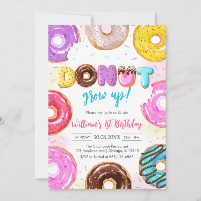 Convites Donut Grow Up Donut Birthday Party Invitation (Frente)
