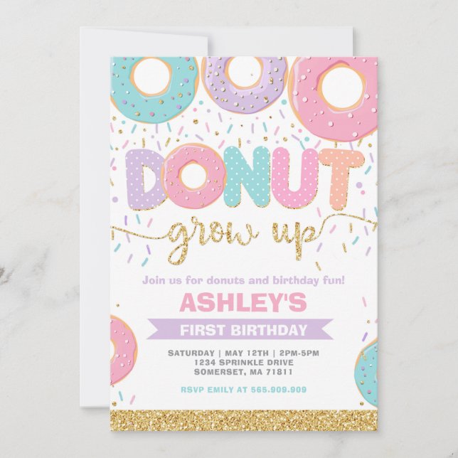 Convites Donut Grow Up First 1st Birthday Invitation (Frente)
