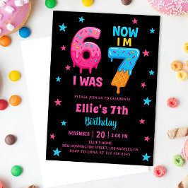 Convites Donut Six Seven Girl Birthday Invitation