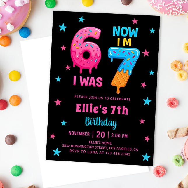 Convites Donut Six Seven Girl Birthday Invitation (Criador carregado)