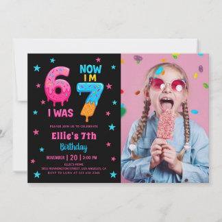 Convites Donut Six Seven Girl Birthday Photo Invitation