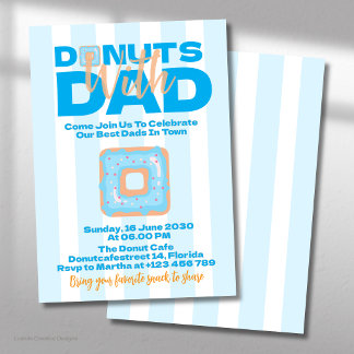 Convites Donuts Azuis Com o Papai para a Celebração do Dia