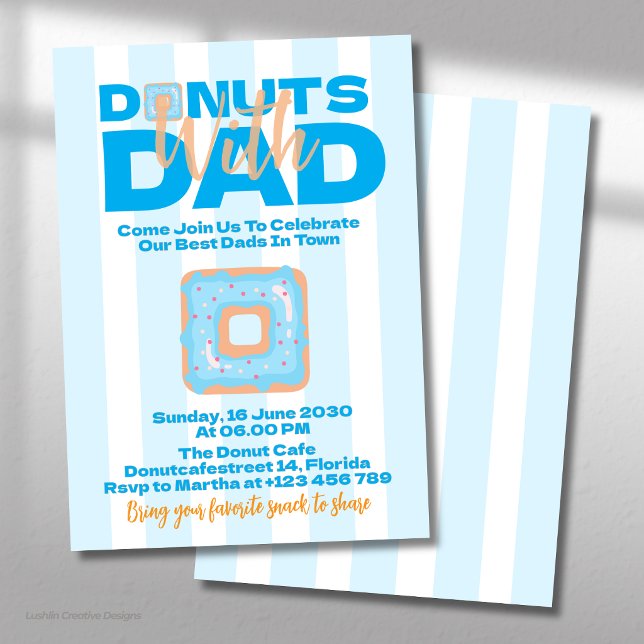 Convites Donuts Azuis Com o Papai para a Celebração do Dia  (Criador carregado)