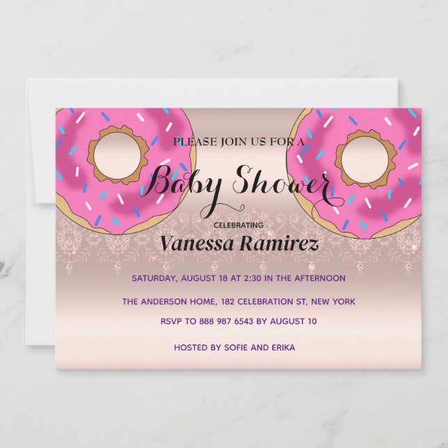 Convites Donuts doces, presente de bebê dourado rosa (Frente)