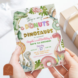 Convites Donuts e Dinossauros Aniversário Conjunto de Irmão