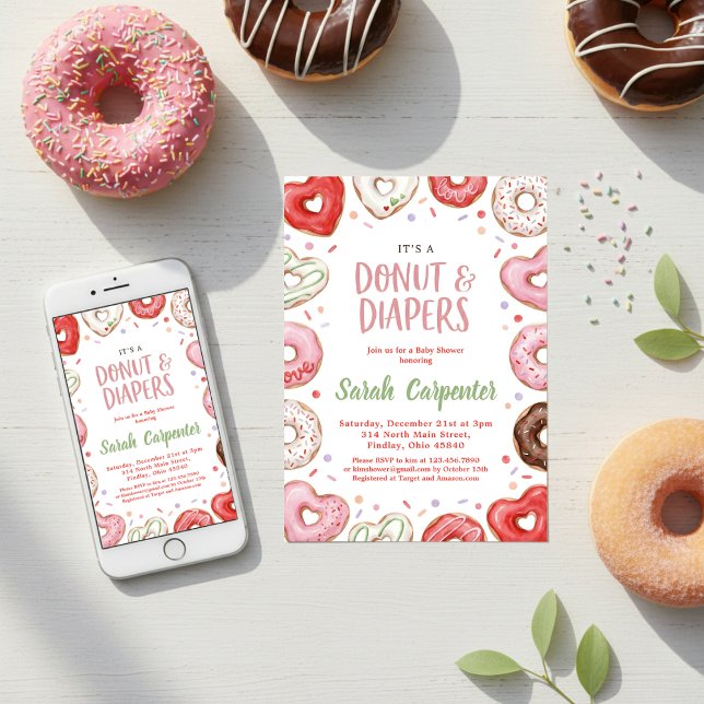 Convites Donuts e Fraldas Chá de Bebê Sprinkle Pastel (Criador carregado)