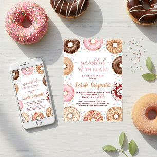 Convites Donuts e Fraldas Chá de Bebê Sprinkle Pastel