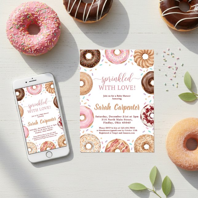 Convites Donuts e Fraldas Chá de Bebê Sprinkle Pastel (Criador carregado)