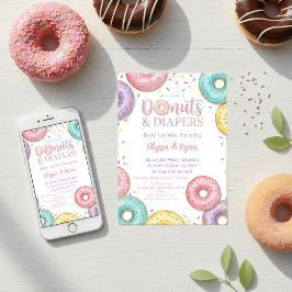Convites Donuts e Fraldas Chá de Bebê Sprinkle Pastel