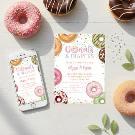 Convites Donuts e Fraldas Chá de Bebê Sprinkle Pastel