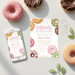 Convites Donuts e Fraldas Chá de Bebê Sprinkle Pastel