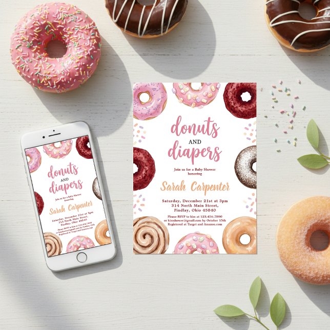 Convites Donuts e Fraldas Chuveirinho de Bebê Pastel (Criador carregado)