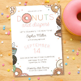 Convites Donuts e Fraldas Chuveiro de Bebê Menina