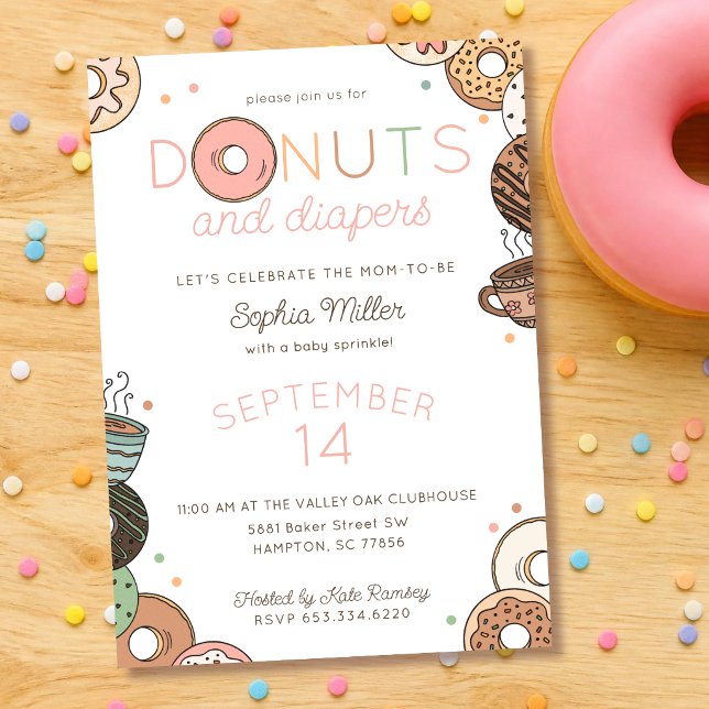 Convites Donuts e Fraldas Chuveiro de Bebê Menina (Criador carregado)