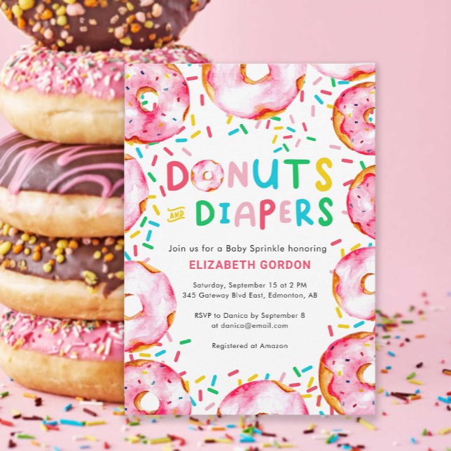 Convites Donuts & Fraldas Baby Sprinkle Divertido Colorido (Criador carregado)