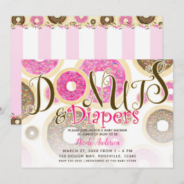 Convites Donuts & Fraldas Babyshower de Confeitos Rosa