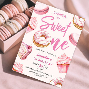 Convites Donuts Menina Rosa Doce Um Aniversário de 1 ano