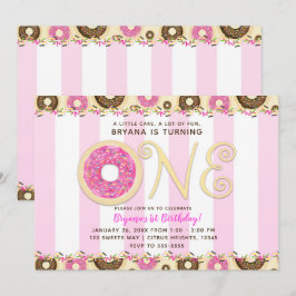 Convites Donuts Rosa Marrom com Confeitos Festa de Aniversá