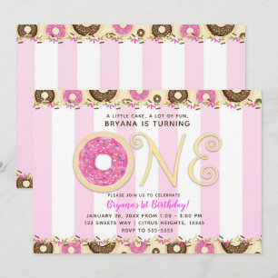 Convites Donuts Rosa Marrom com Confeitos Festa de Aniversá