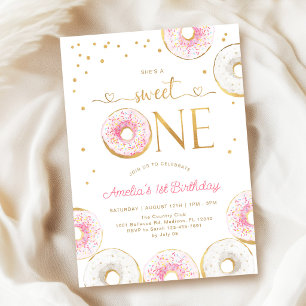Convites Donuts Sweet One Pink Gold Aniversário de 1 ano