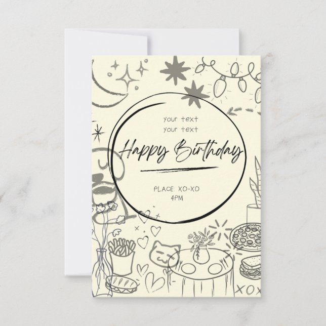 Convites Doodle Birthday Invitation - Cute & Cozy (Frente)