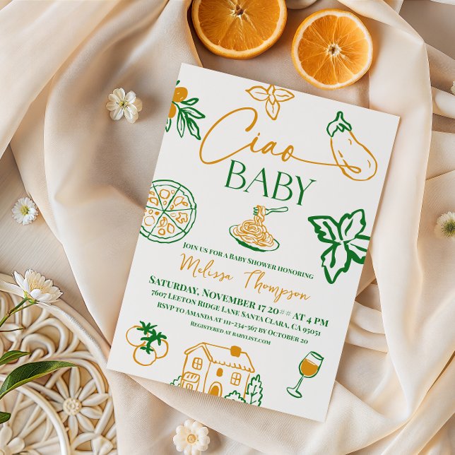 Convites Doodle Ciao Baby Pasta & Pizza Italian Baby Shower (Criador carregado)