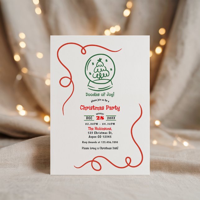 Convites Doodle de Alegria! Festa de Natal Desenhada à Mão  (Doodles of Joy! Whimsy Hand Drawn Christmas Party Invitation)