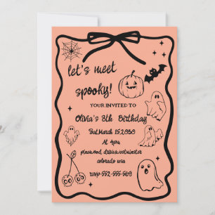 Convites doodle de halloween temporada assustadora meninas 