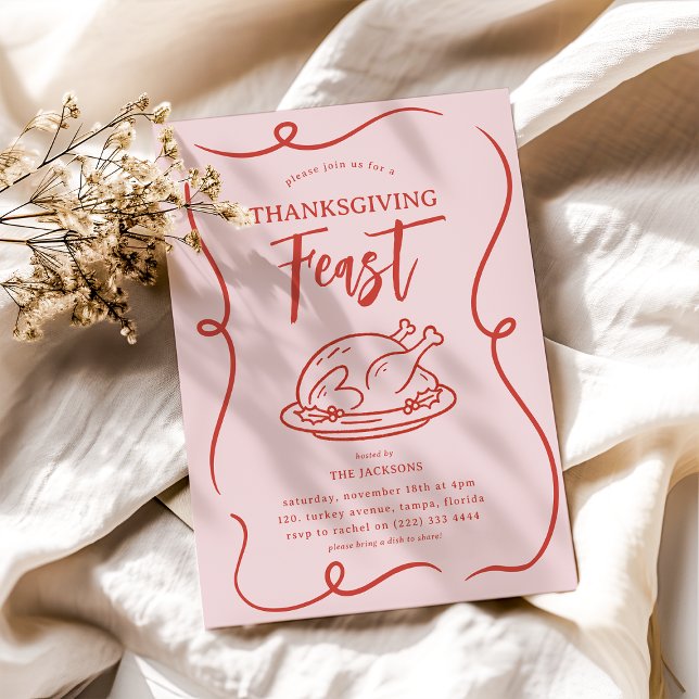 Convites Doodle Divertido ObrigadoDando Banquete (Criador carregado)